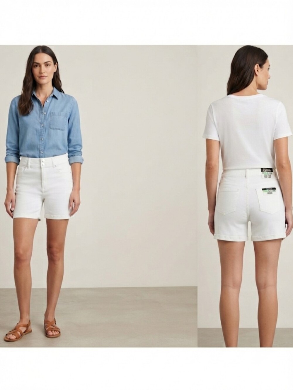 d.jeans White Cotton Blend Twill High Waist Midi Shorts 5" Inseam Size 8